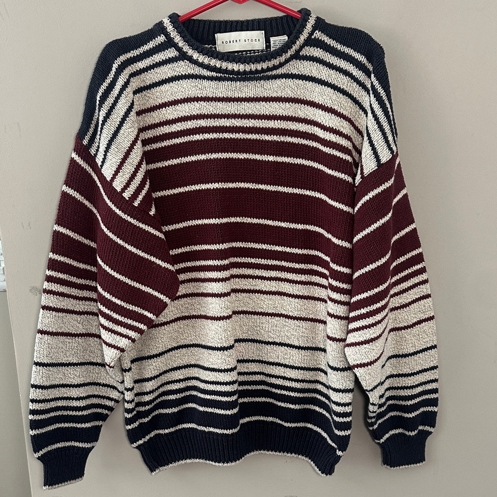 Robert Stock Cozy Striped Sweater Navy, Burgundy and Cream